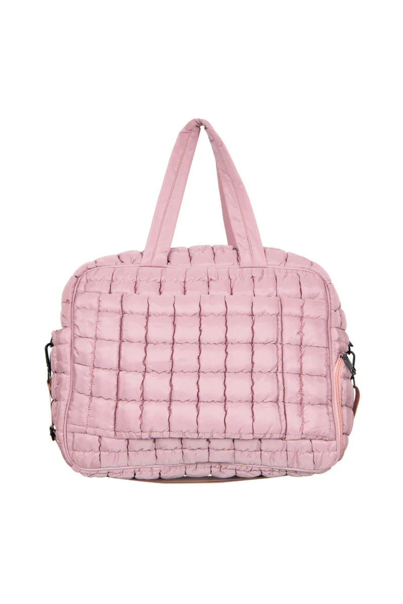 Mauve Quilted Weekend Duffel Bag w/ Pass-Thru Slip - Image 3