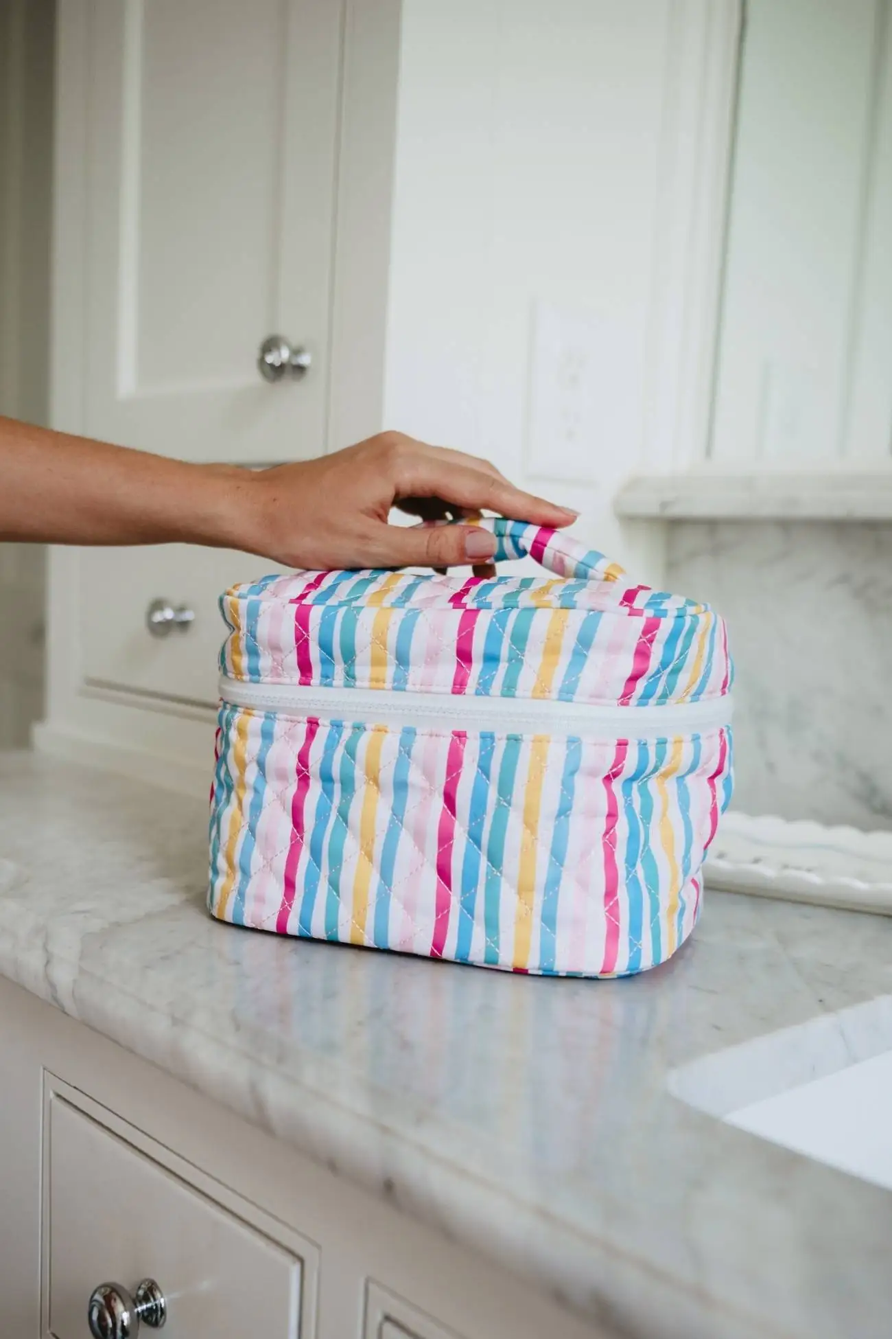Multicolored Stripes Quilted Make Up Bag - Image 4