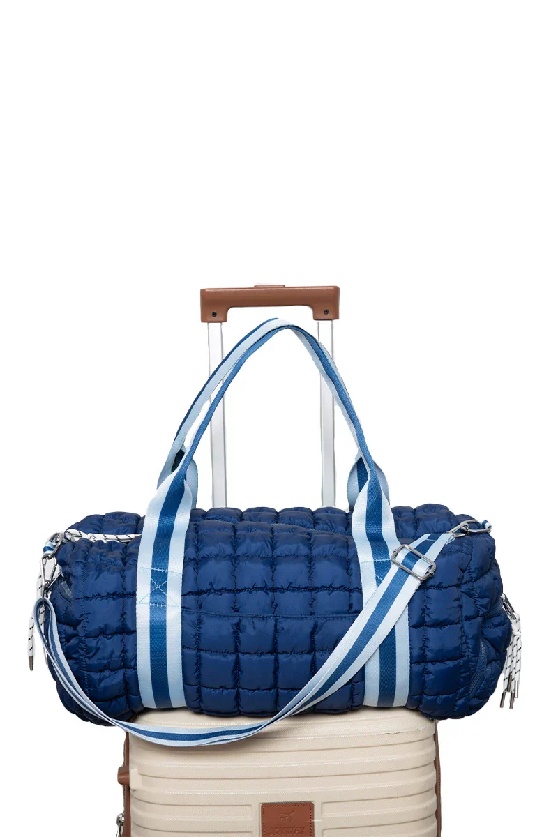 Navy Two-Toned Quilted Cute Duffel Bag - Image 3