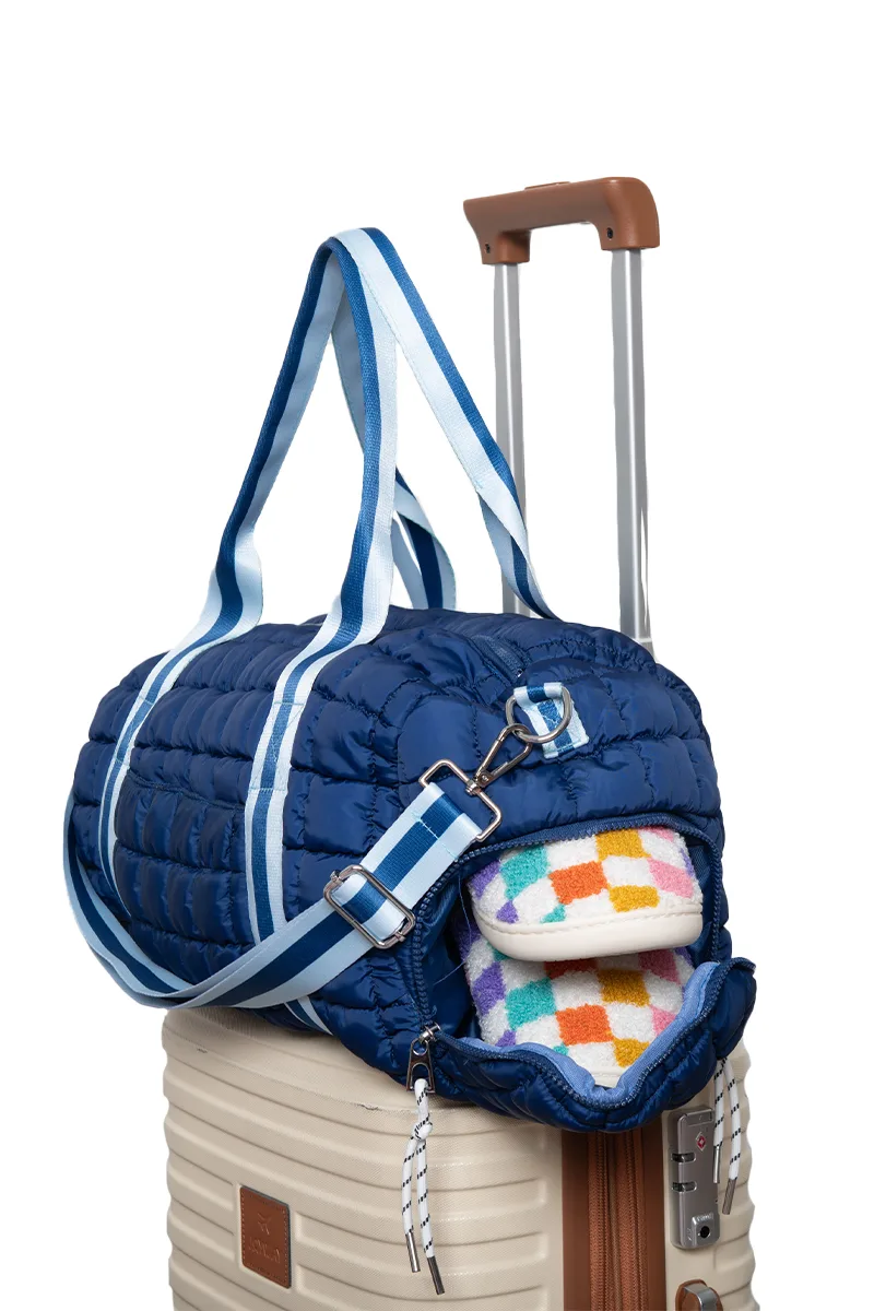 Navy Two-Toned Quilted Cute Duffel Bag - Image 4