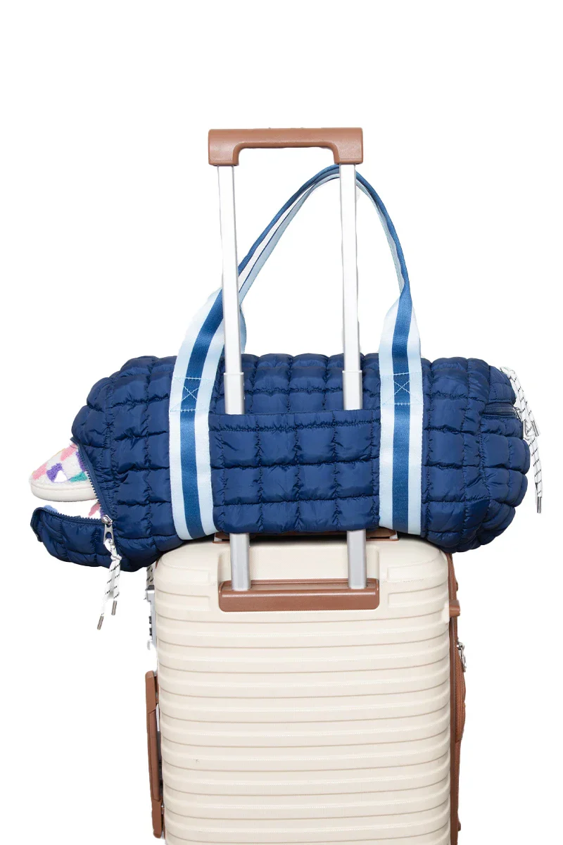 Navy Two-Toned Quilted Cute Duffel Bag - Image 5