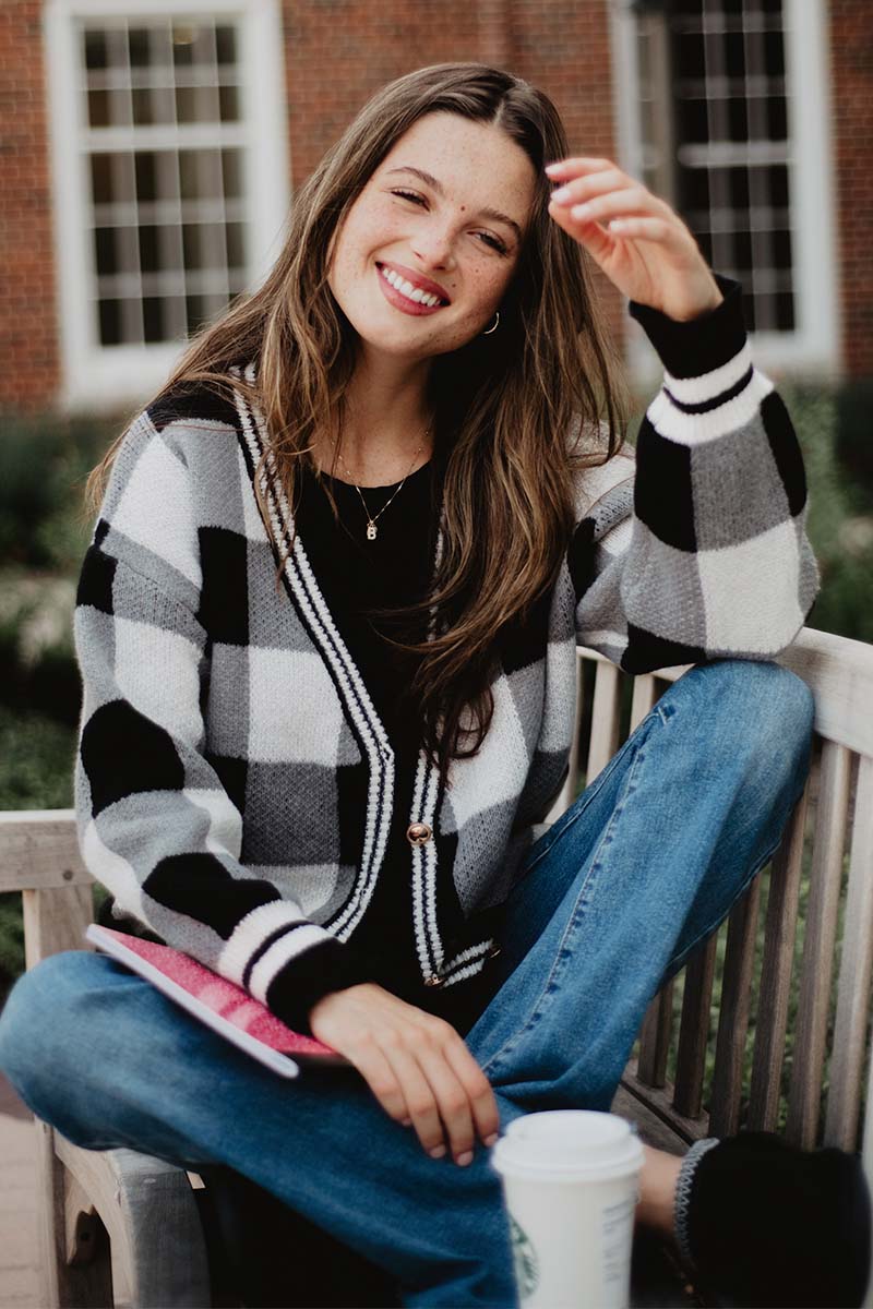 Open Front Black Plaid Cardigan Sweater - Image 4