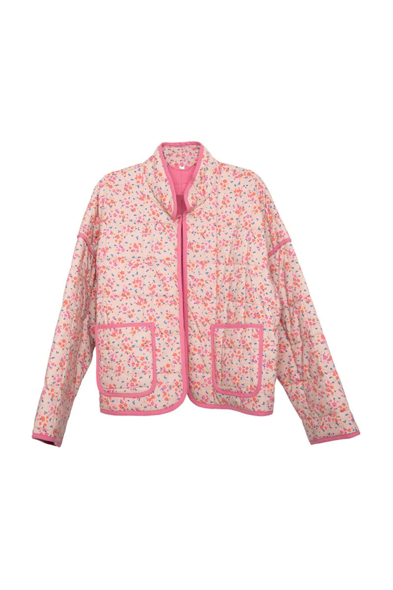 Pink Dainty Floral Lightweight Quilted Jacket for Women - Image 4