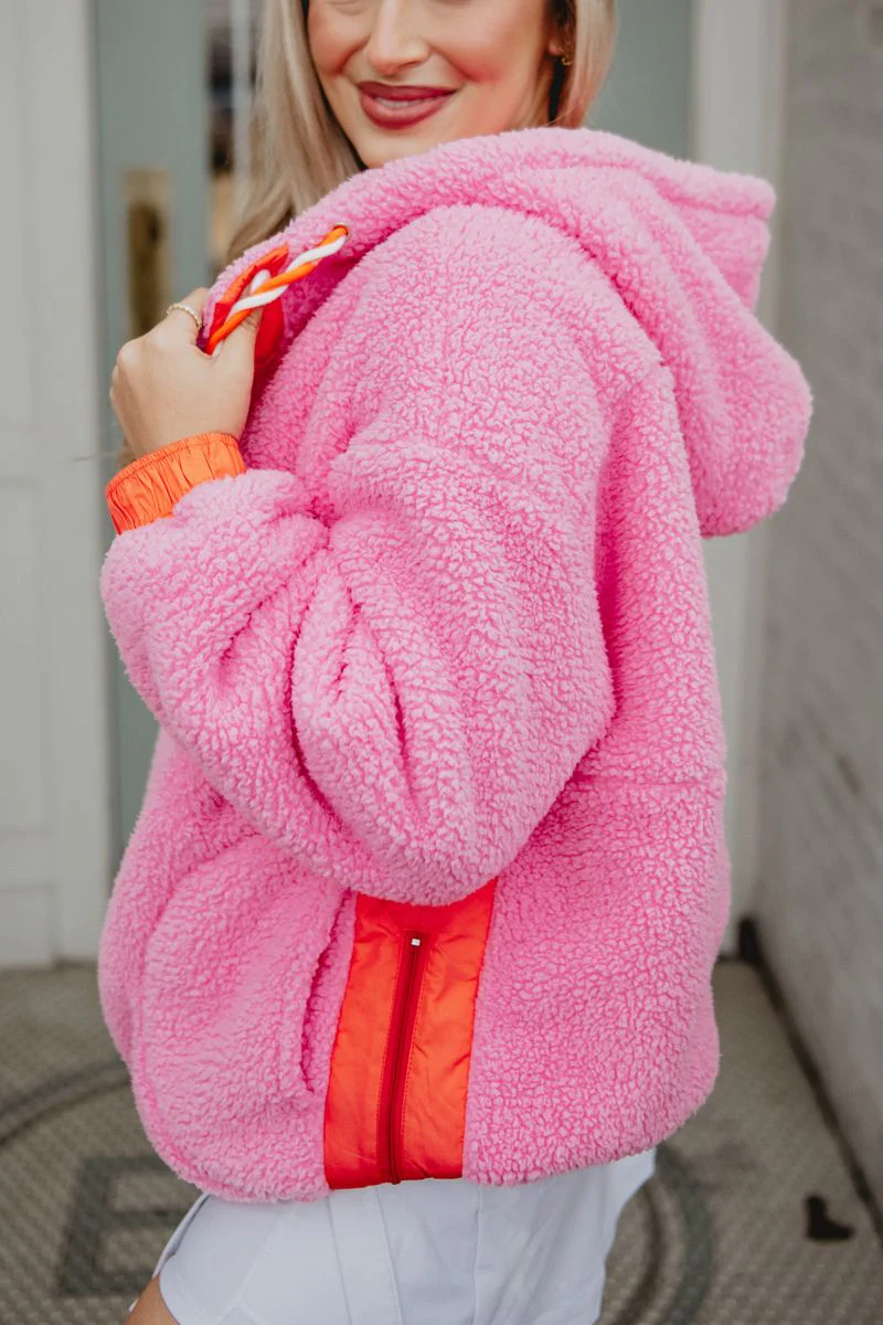 Pink Two-Toned Fleece Pullover Women - Image 3