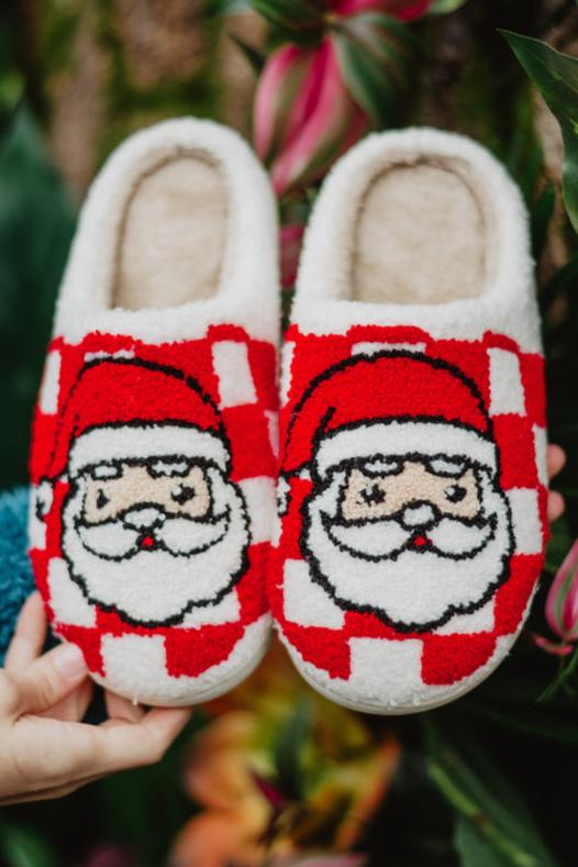 Santa Red Checkered Cozy Slippers - Image 3