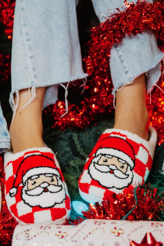 Santa Red Checkered Cozy Slippers - Image 4