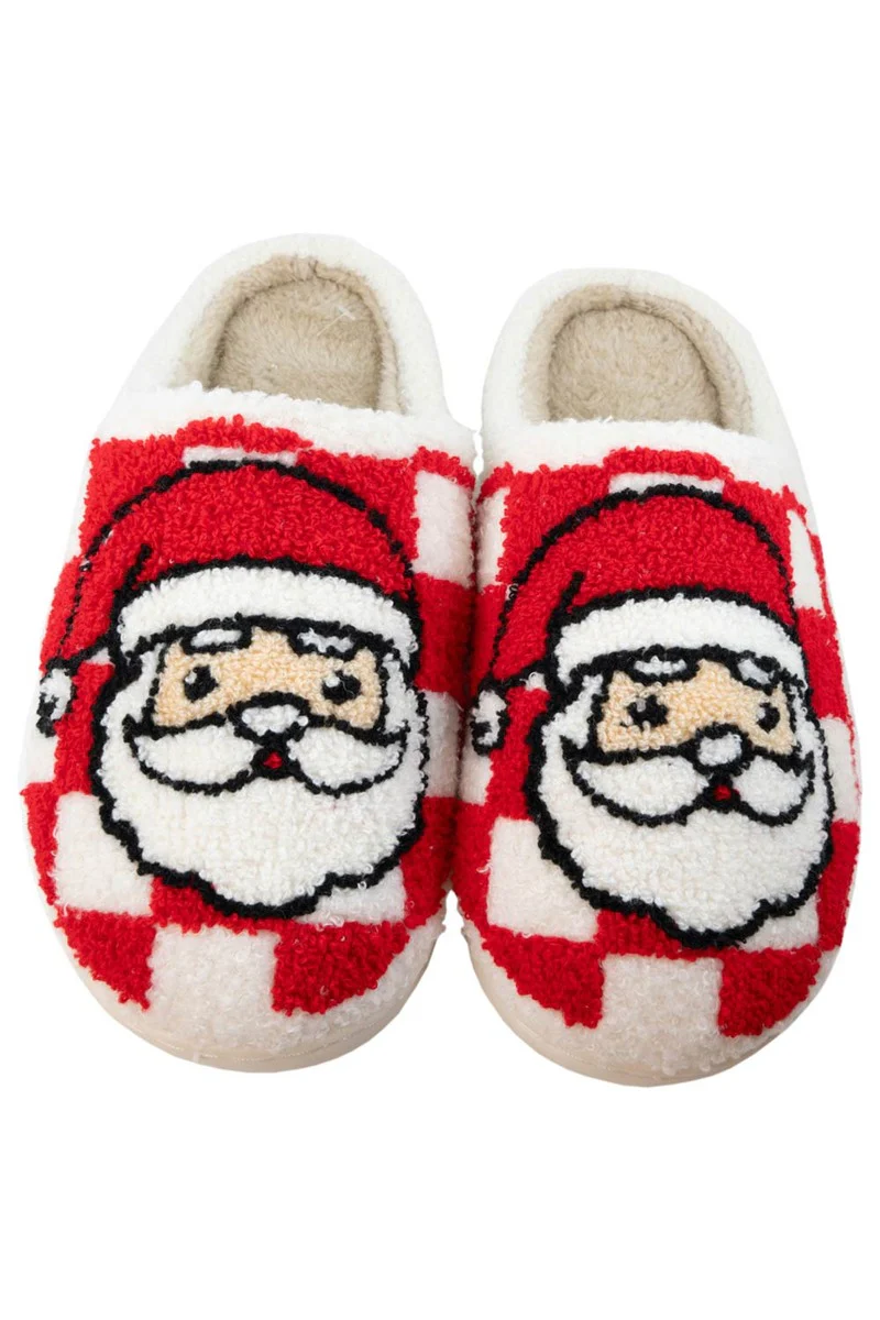 Santa Red Checkered Cozy Slippers - Image 5