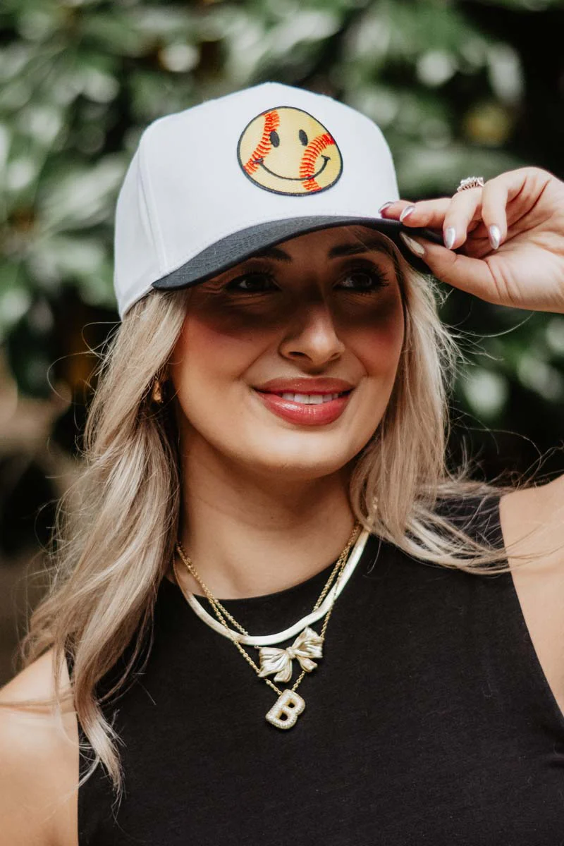 Softball Happy Face Two-Toned Vintage Hat for Women - Image 3