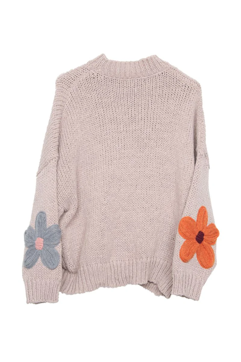 Tan Floral Knit Stitched Sweater - Image 7