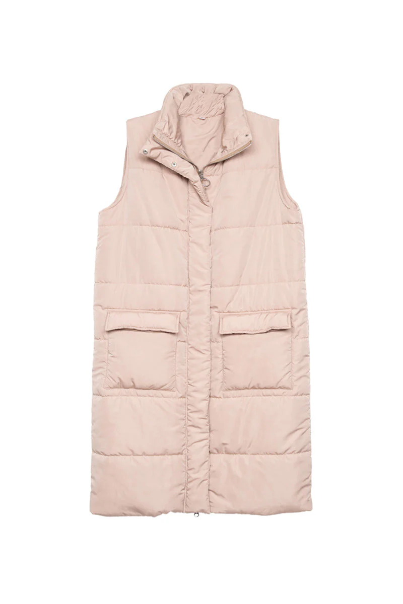 Tan Long Quilted Puffer Vest - Image 4