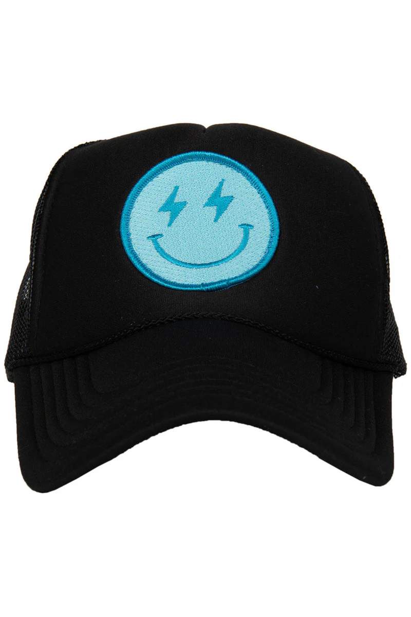Turquoise Lightning Happy Face Trucker Hat - Image 4