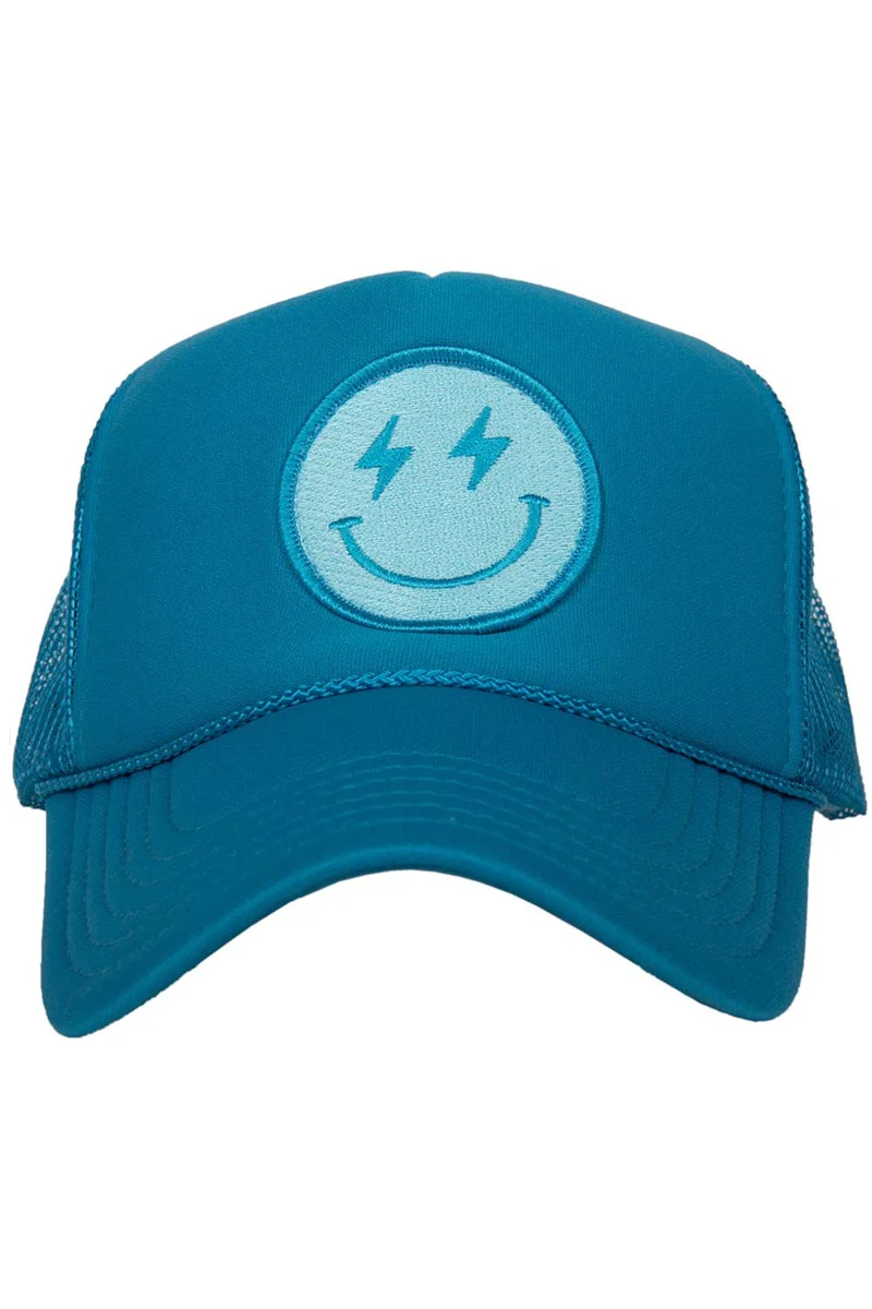 Turquoise Lightning Happy Face Trucker Hat - Image 5