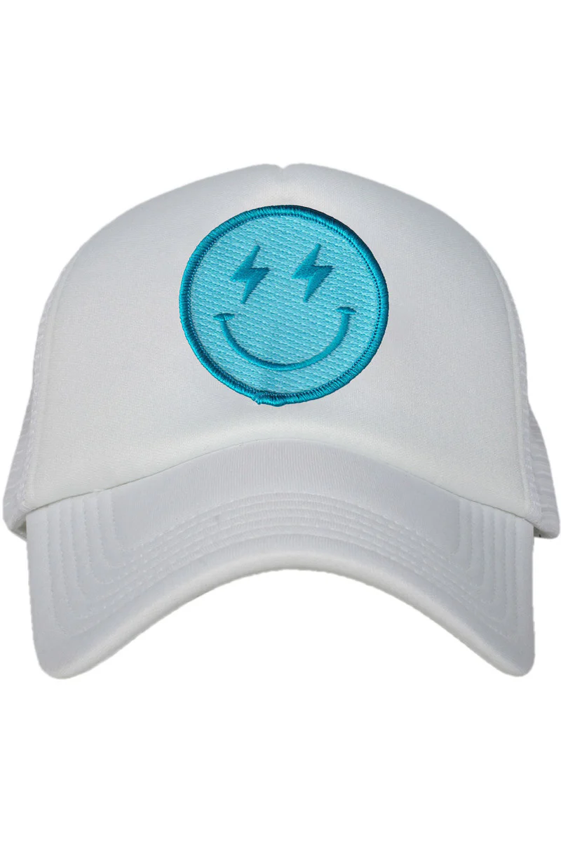 Turquoise Lightning Happy Face Trucker Hat - Image 6
