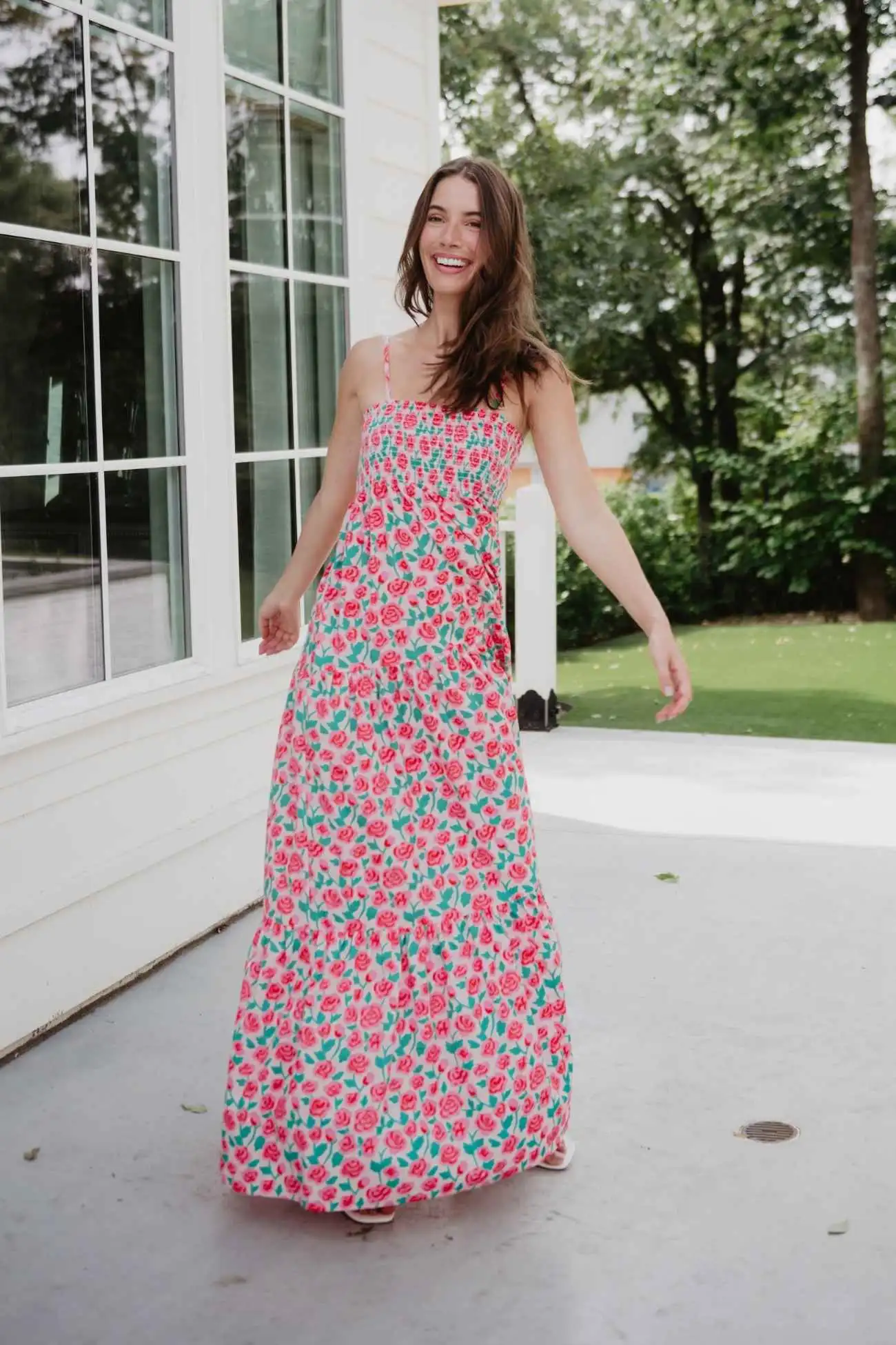 Whimsical Roses Floral Maxi Dress