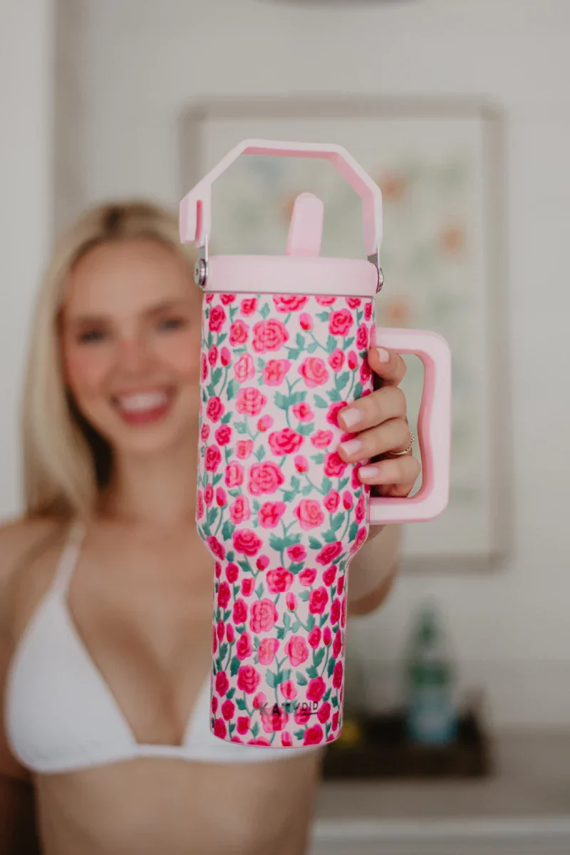 Whimsical Roses Tumbler with Straw