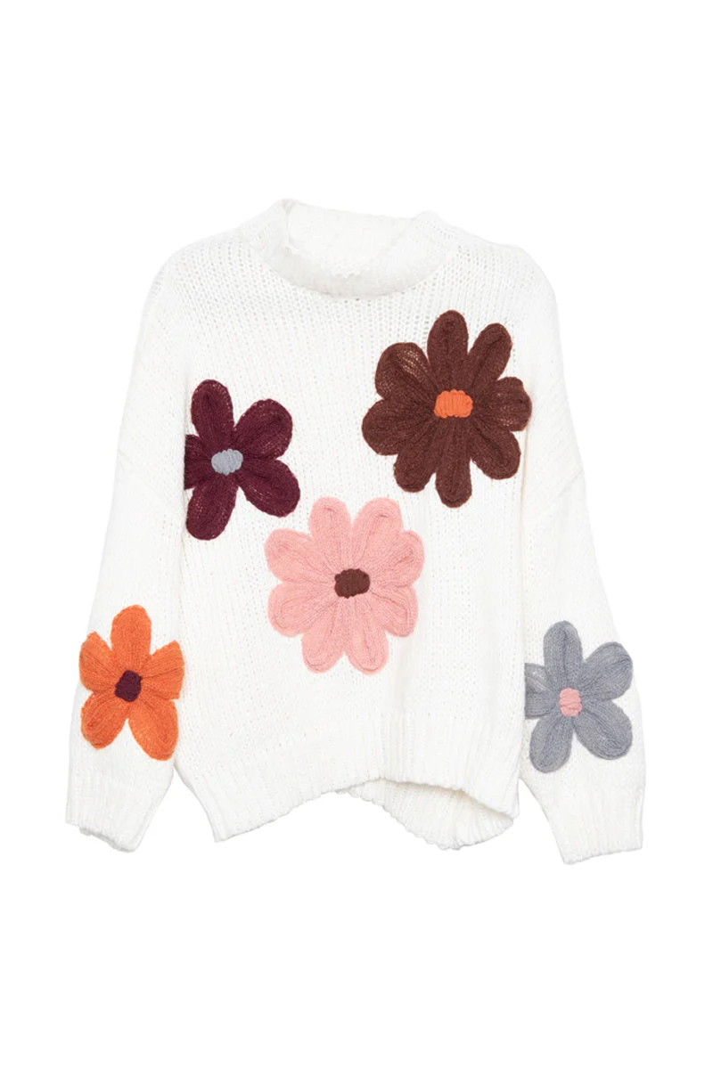 White Floral Warm Fall Stitched Sweater - Image 8