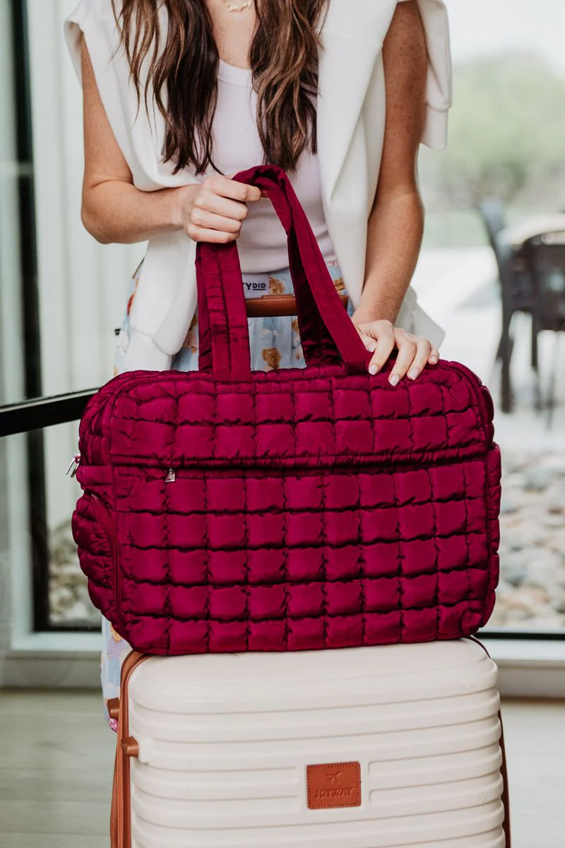Wine Quilted Duffel Overnight Bag - Image 3