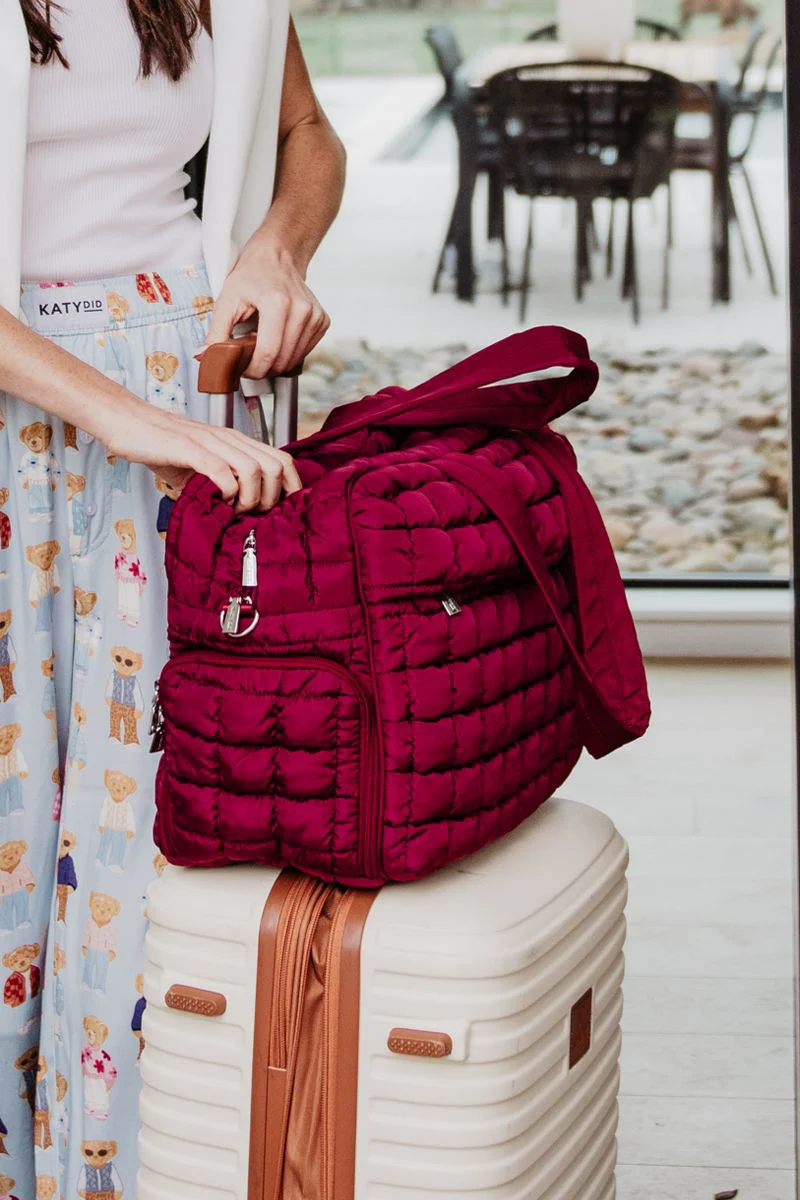 Wine Quilted Duffel Overnight Bag - Image 4