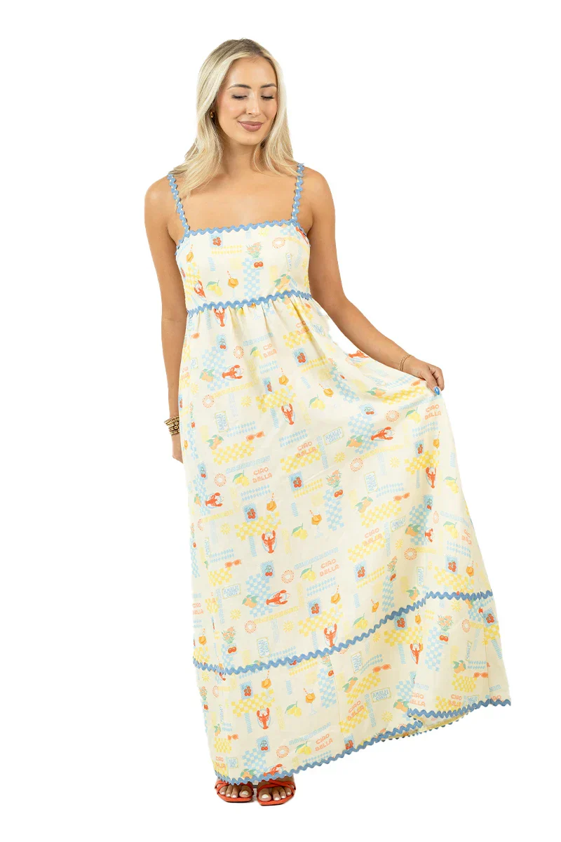 Yellow Italian Summer Linen Maxi Dress - Image 3